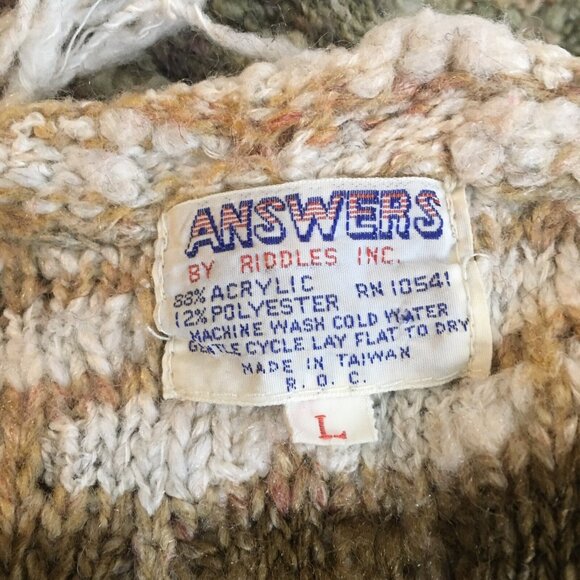 Answers By Riddles Sweater Large Vintage 70s Shaggy Chunky Knit  Boho Baja Hippy - Picture 2 of 8